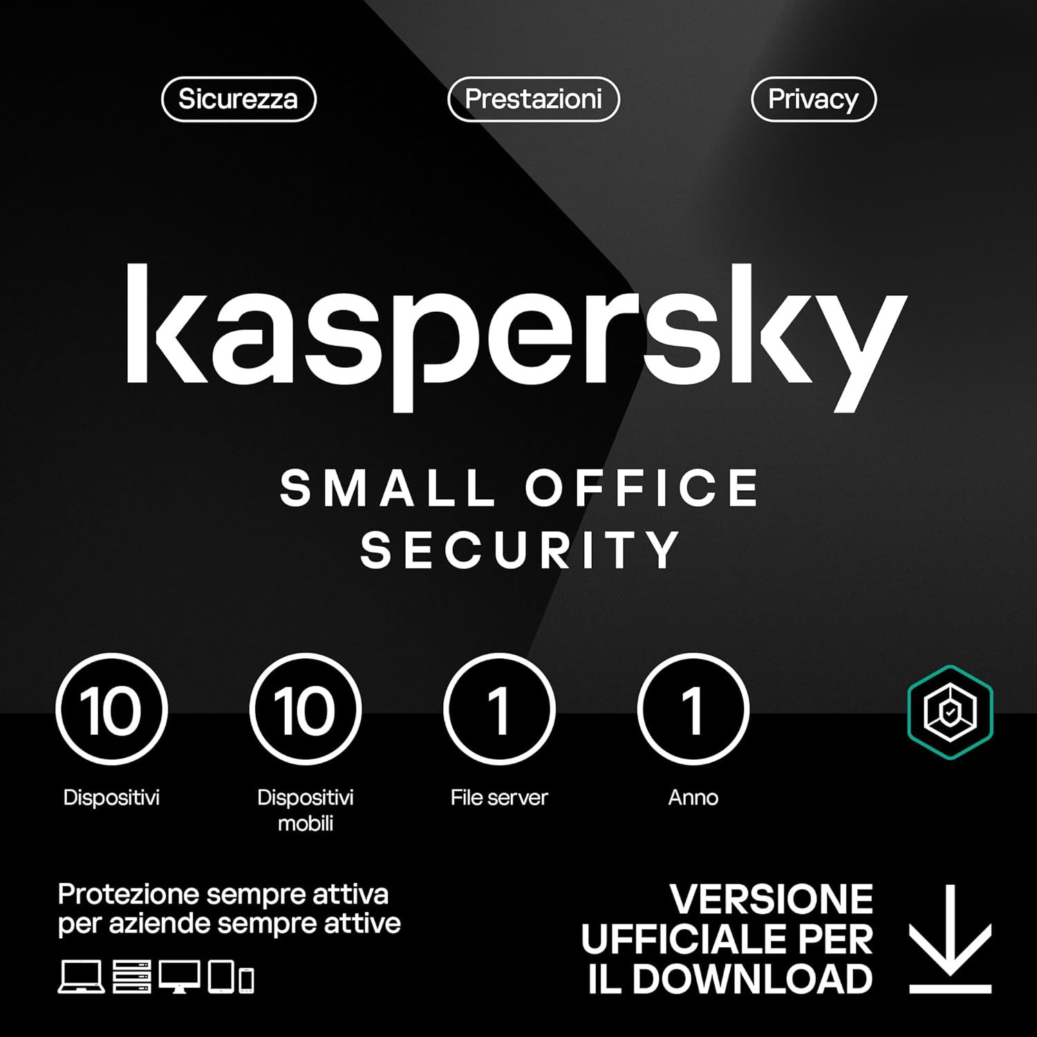 BOX KASPERSKY SMALL OFFICE SECURITY - PC / MAC / ANDROID/ IOS-10 USERS- 1 SERVER - 1 YEAR