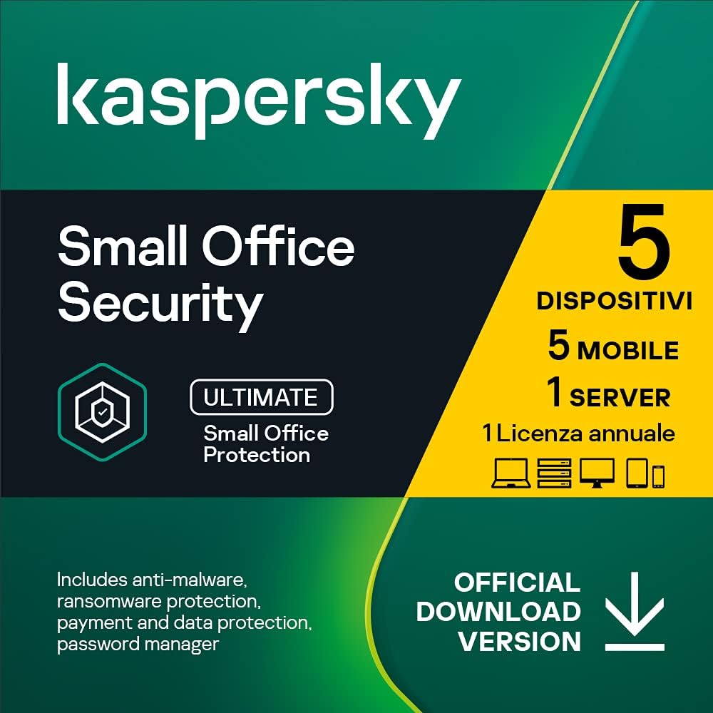 KASPERSKY SMALL OFFICE SECURITY 2022 - PC / MAC / ANDROID/ IOS - 5 USERS - 1 SERVER - 1 YEAR GLOBAL VERSION